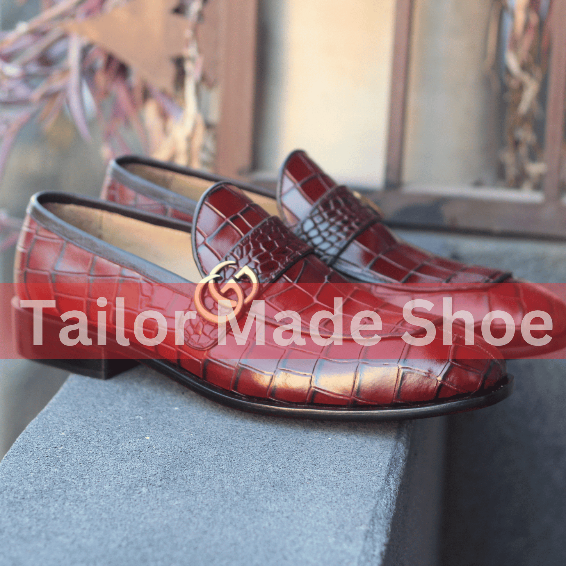 Burgundy Crocodile-Embossed Leather Loafers – Perfect for Formal & Casual Wear Tailor Made Handmade Leather Loafers – Premium Crocodile Finish for Men