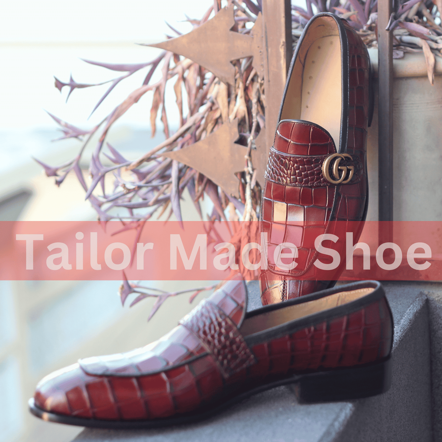 Burgundy Crocodile-Embossed Leather Loafers – Perfect for Formal & Casual Wear Tailor Made Handmade Leather Loafers – Premium Crocodile Finish for Men
