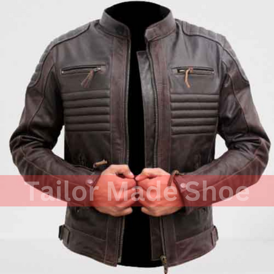 Buy Brown Leather Biker Racers Jacket for Men, Leather Apparel, Fashion Jacket