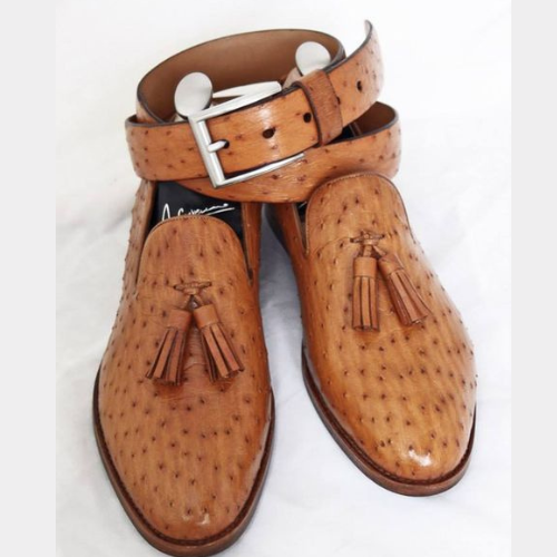 Custom Made Handmade Luxury Shoes Artisan-Crafted Ostrich Print Leather Shoes Loafers, Moccasin, Tassels Slip On Shoes For Mens & Womens