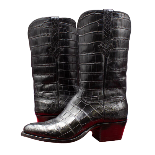 Handcrafted Cowboy Boots Custom-Made Full American Alligator Cowboy Boots in Black Matte for Men's & Women's