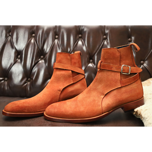 Made to Order Boots, Handmade Boots, Handcrafted Goodyear Welted Premium Quality Suede Single Monk Strap Mens Dress Boots Womens Dress Boots