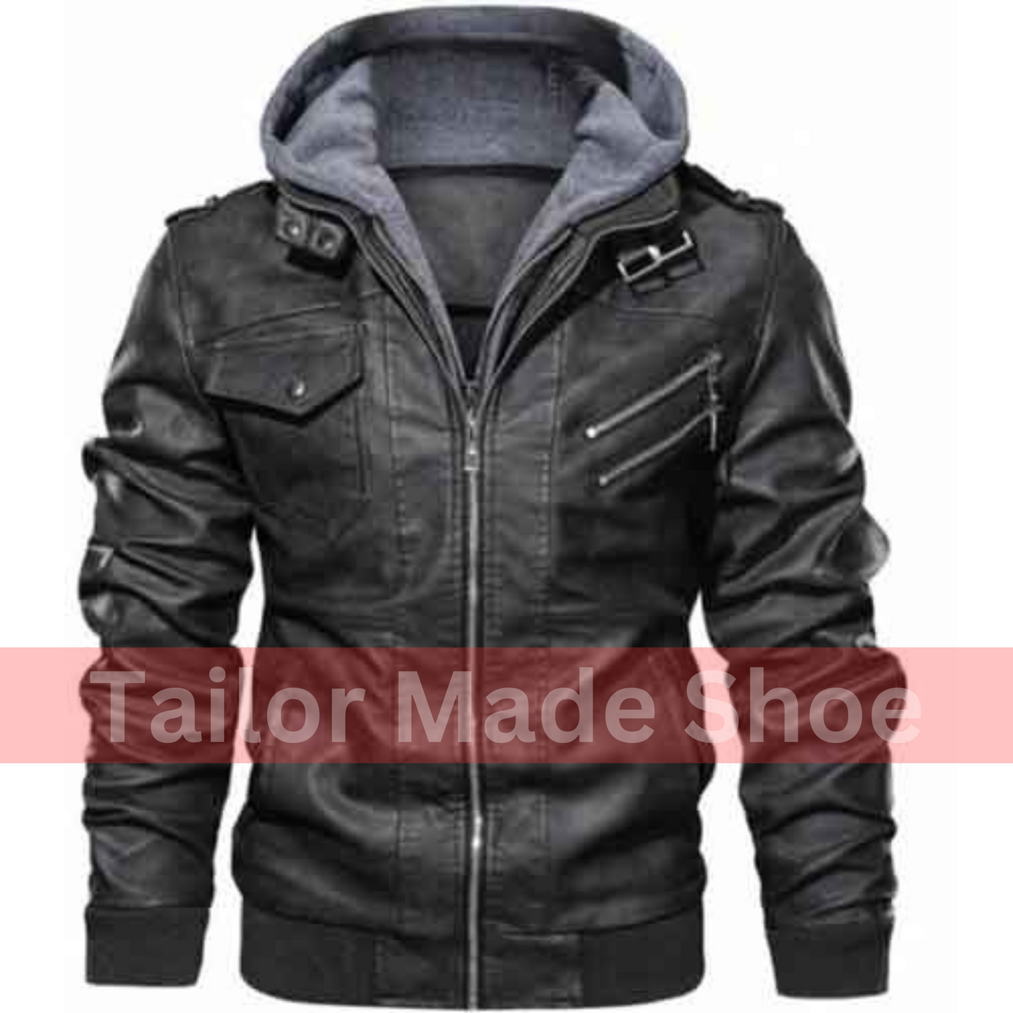 Men Black Leather Bomber Style Leather Jacket With Hoodie, Baseball Jackets