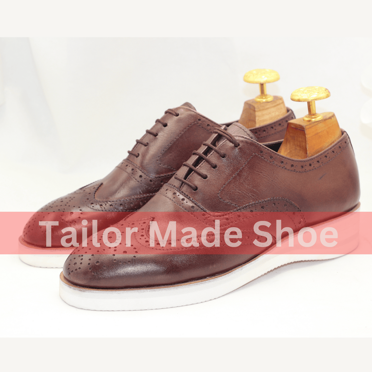 Men's Classic Brown Leather Brogue Shoes with White Sole Versatile Brown Brogue Shoes – Perfect for Formal or Casual Wear