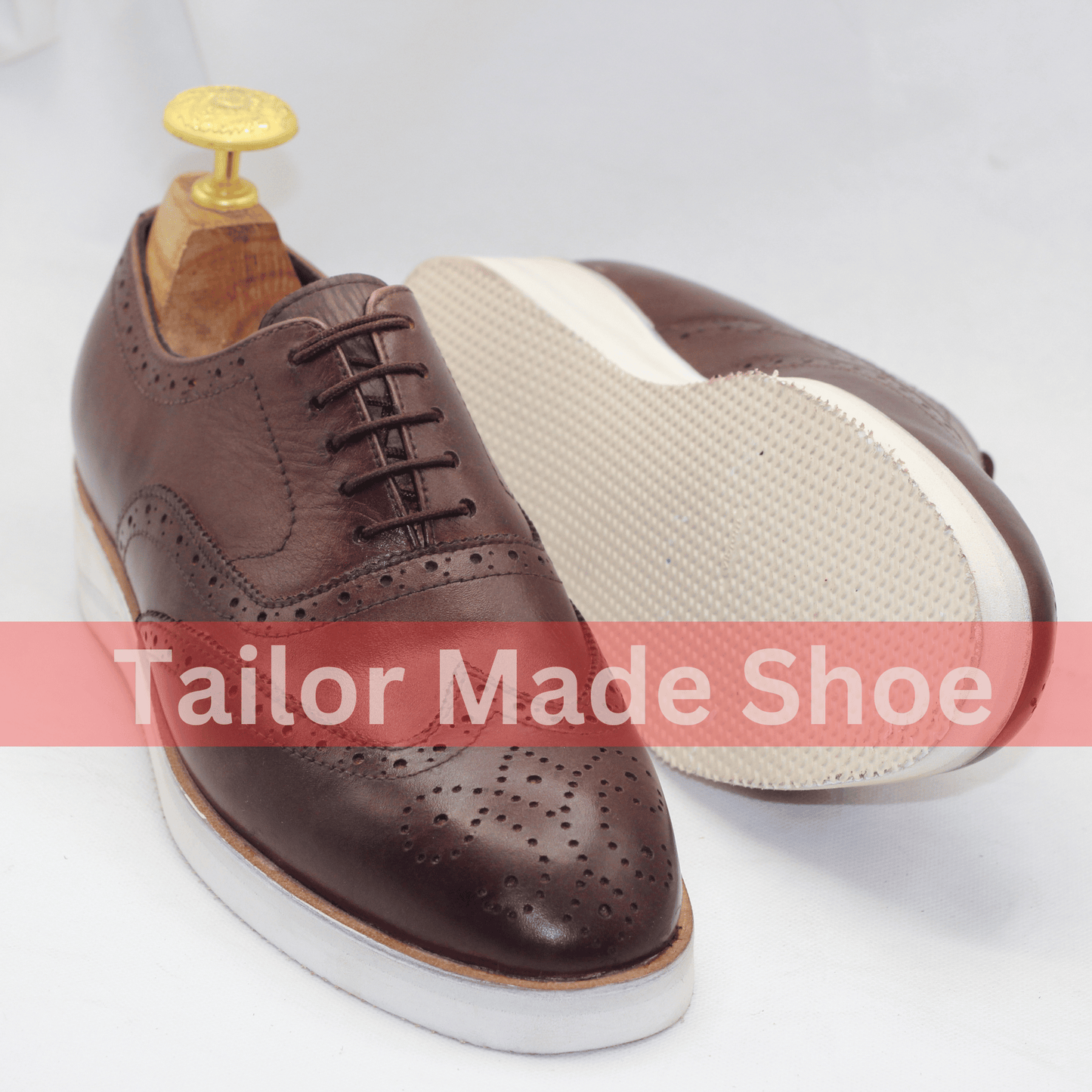 Men's Classic Brown Leather Brogue Shoes with White Sole Versatile Brown Brogue Shoes – Perfect for Formal or Casual Wear
