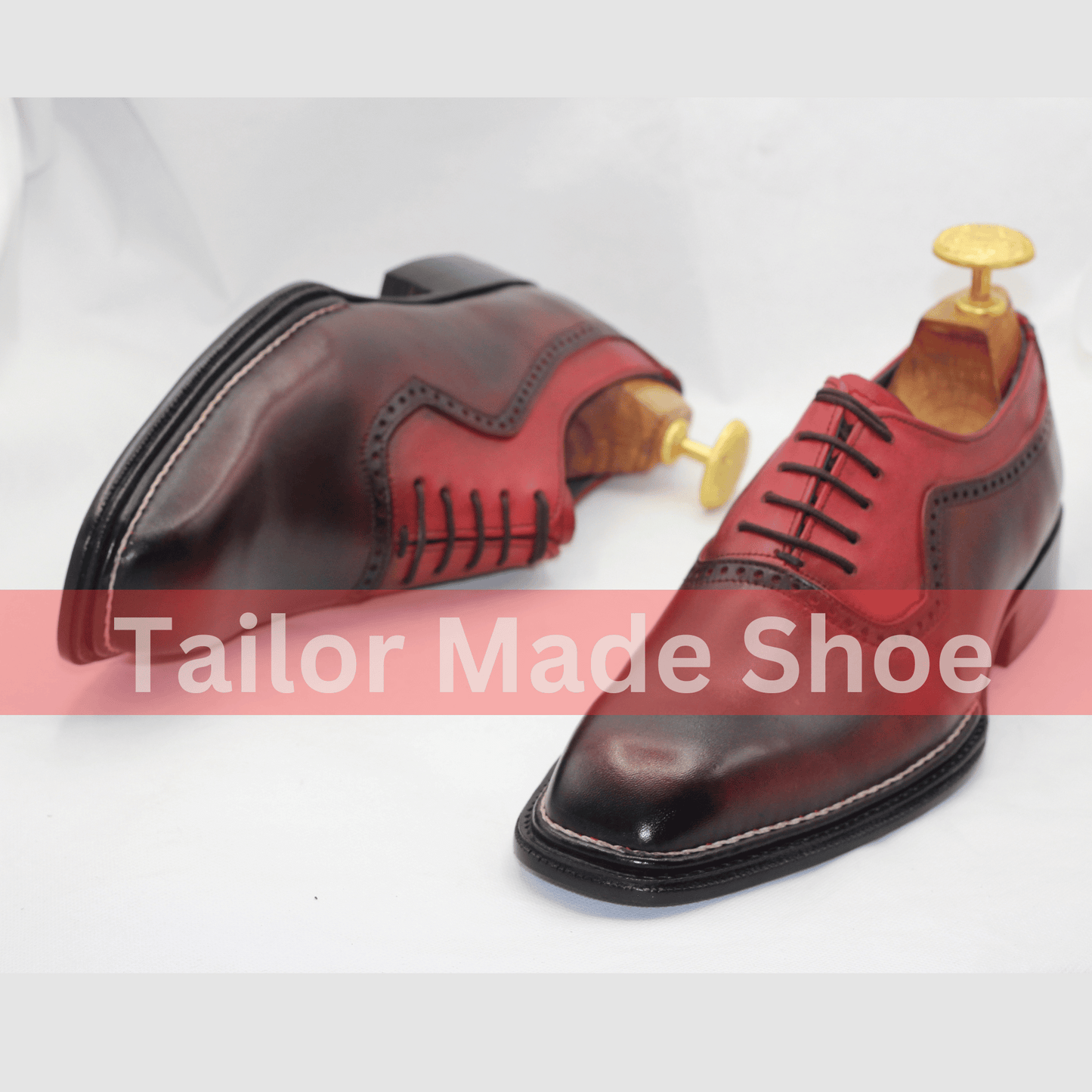 Men’s Premium Two-Tone Brogue Leather Oxfords Bespoke Handmade Men’s Two-Tone Leather Shoes – Burgundy Classic