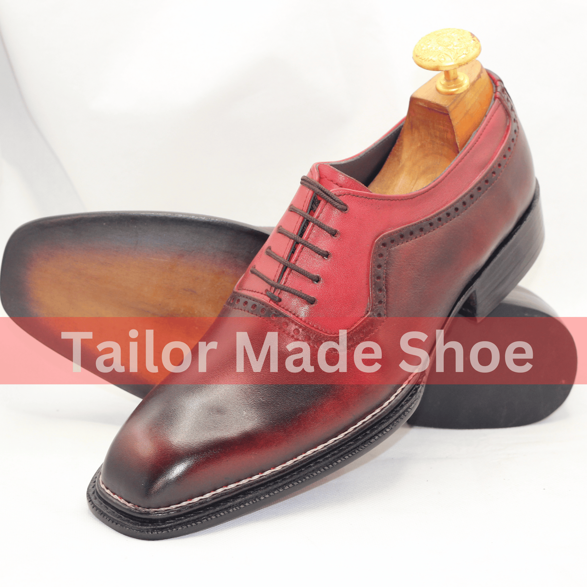 Men’s Premium Two-Tone Brogue Leather Oxfords Bespoke Handmade Men’s Two-Tone Leather Shoes – Burgundy Classic