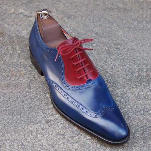 Tailor Made Handmade Shoes Goodyear Welted Handstiched Custom Made Premium Shoes Suede & Blue Leather Wingtip Laceup Shoes For Mens, Womens
