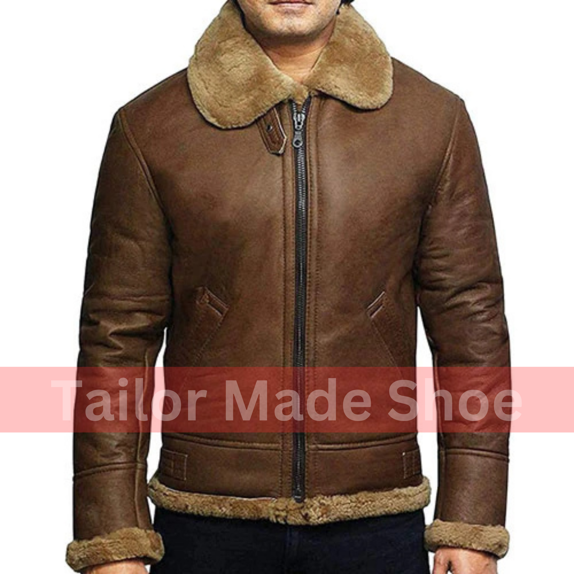 Tailor Made Men's Genuine Brown Sheepskin Leather Jacket Flying Pilot Jackets