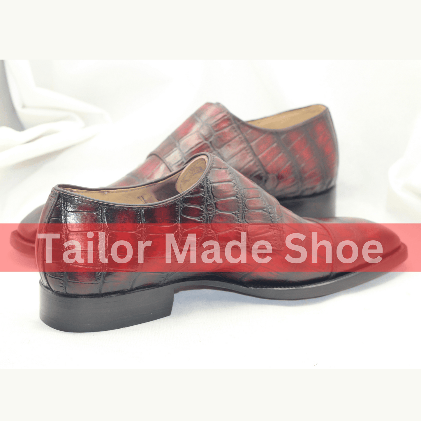 Luxury Handmade Leather Monk Straps – Burgundy Alligator-Style Design for Formal Occasions