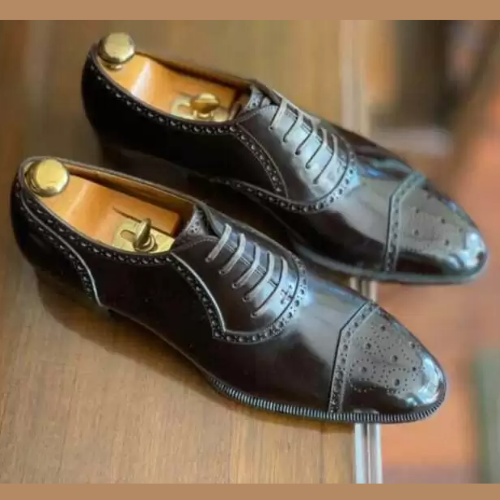 Toe Cap Brogue Oxford Cow Hide Premium Leather Shoes