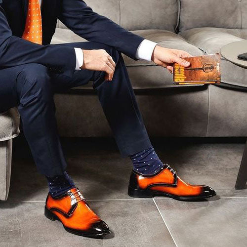 Tailor Made Handmade Bespoke Tan Black Leather Formal Dress Men's Shoes