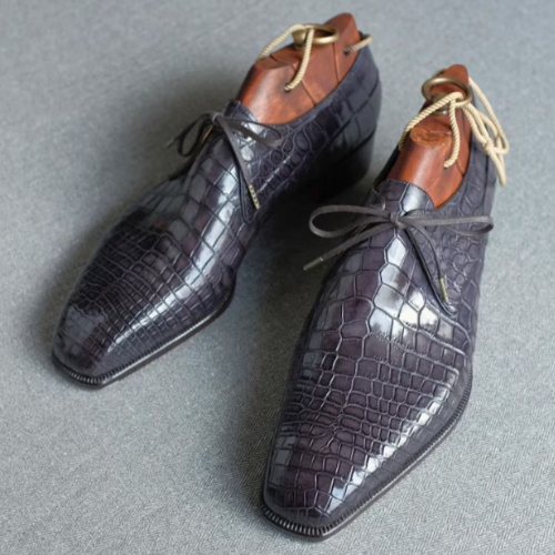 Artisan-Crafted Leather Oxford Shoes Your Impeccable Style Premium Crocodile Texture Leather Shoes Derby Shoes, Whole Cut Shoes, for Mens