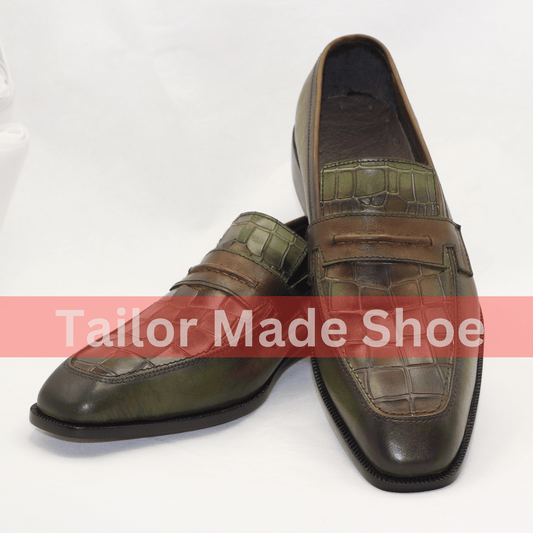 Artisan-Made Leather Loafers with Crocodile Pattern Design Luxury Hand-Painted Leather Loafers - Croc Textured Finish