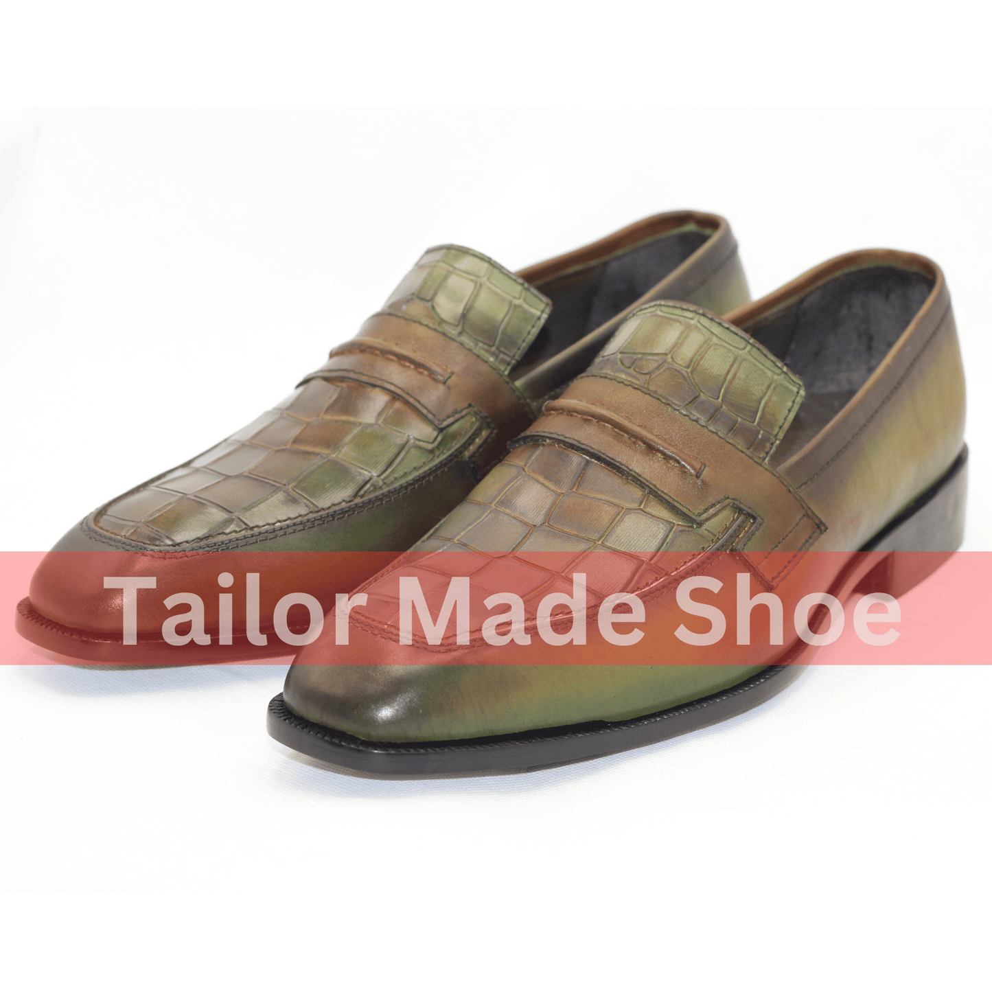 Artisan-Made Leather Loafers with Crocodile Pattern Design Luxury Hand-Painted Leather Loafers - Croc Textured Finish