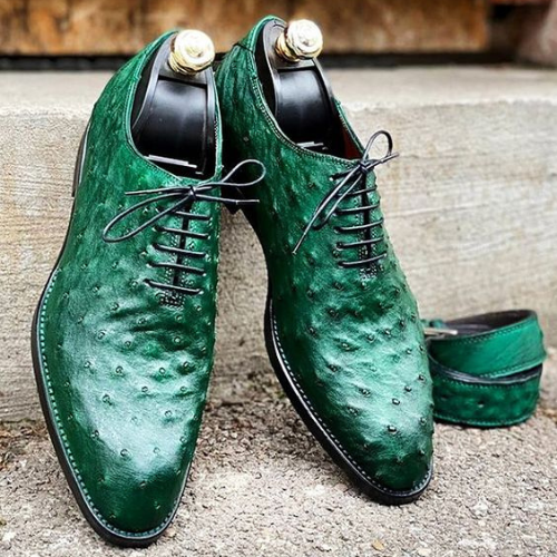 Bespoke Custom Made Handmade Premium Quality Leather Lace Up Oxford Green Ostrich Texture Shoes, Wedding Shoe, Party Wear Shoe, Custom Shoes
