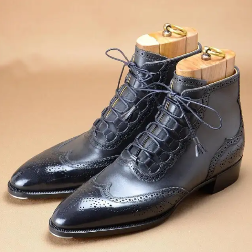 Bespoke Handmade Boots Custom Boots Premium Quality Black Leather Wingtip Brouge Laceup Formal Dress Mens Boots Ankle Boots Women's Boots