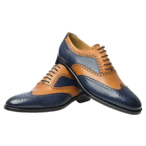 Bespoke Handmade New Custom Made Goodyear Welted Premium Navy Blue & Brown Leather Oxford Lace up Vintage Shoe Mens Stylish Shoes Gift Shoes