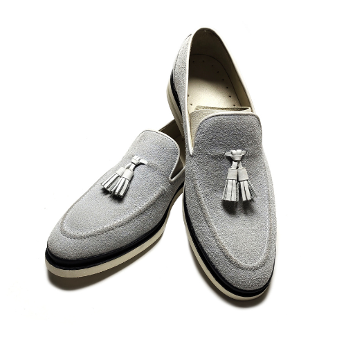 Bespoke Shoes, Handmade Shoes, Custom Made Shoes, Goodyear Welted Handstiched Gray Suede Loafers Slip On Moccasins Women's and Men's Dress Shoes