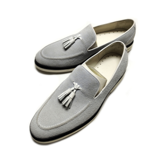Bespoke Shoes, Handmade Shoes, Custom Made Shoes, Goodyear Welted Handstiched Gray Suede Loafers Slip On Moccasins Women's and Men's Dress Shoes