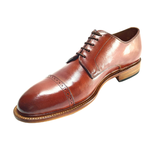 Bespoke Shoes, Handmade Shoes, Custom Made Shoes, Goodyear Welted Handstiched Handpainted Hand Dyed Flame Treated Brown Leather Toecap Laceup Oxford Mens Dress Shoes