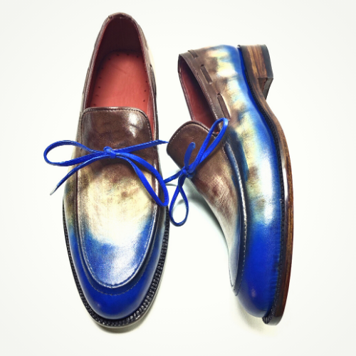 Bespoke Shoes, Handmade Shoes, Custom Made Shoes, Goodyear Welted Handstiched Handpainted Hand Dyed Flame Treated Multi Tone Leather Loafers Slip On Moccassin Womens and Mens Unique Design Shoes