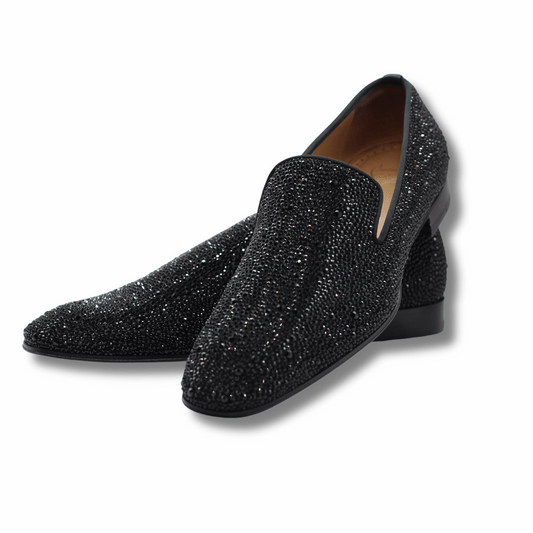 Bespoke Black Suede Dandelion Strass Slippers