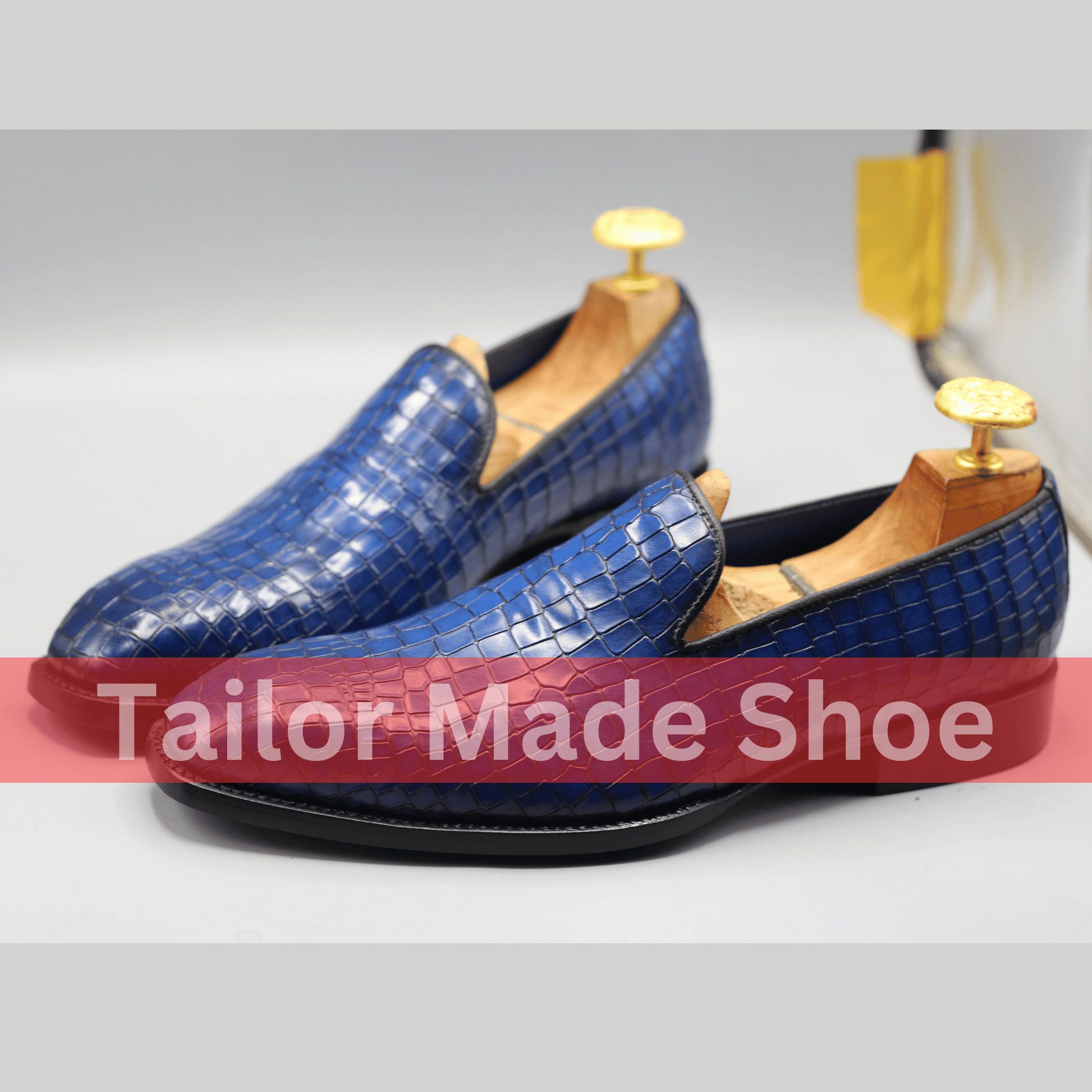 Bespoke Blue Crocodile-Embossed Shoes – Stylish Handmade Formal Loafers Premium Blue Crocodile-Pattern Shoes – Handmade Luxury for Men 