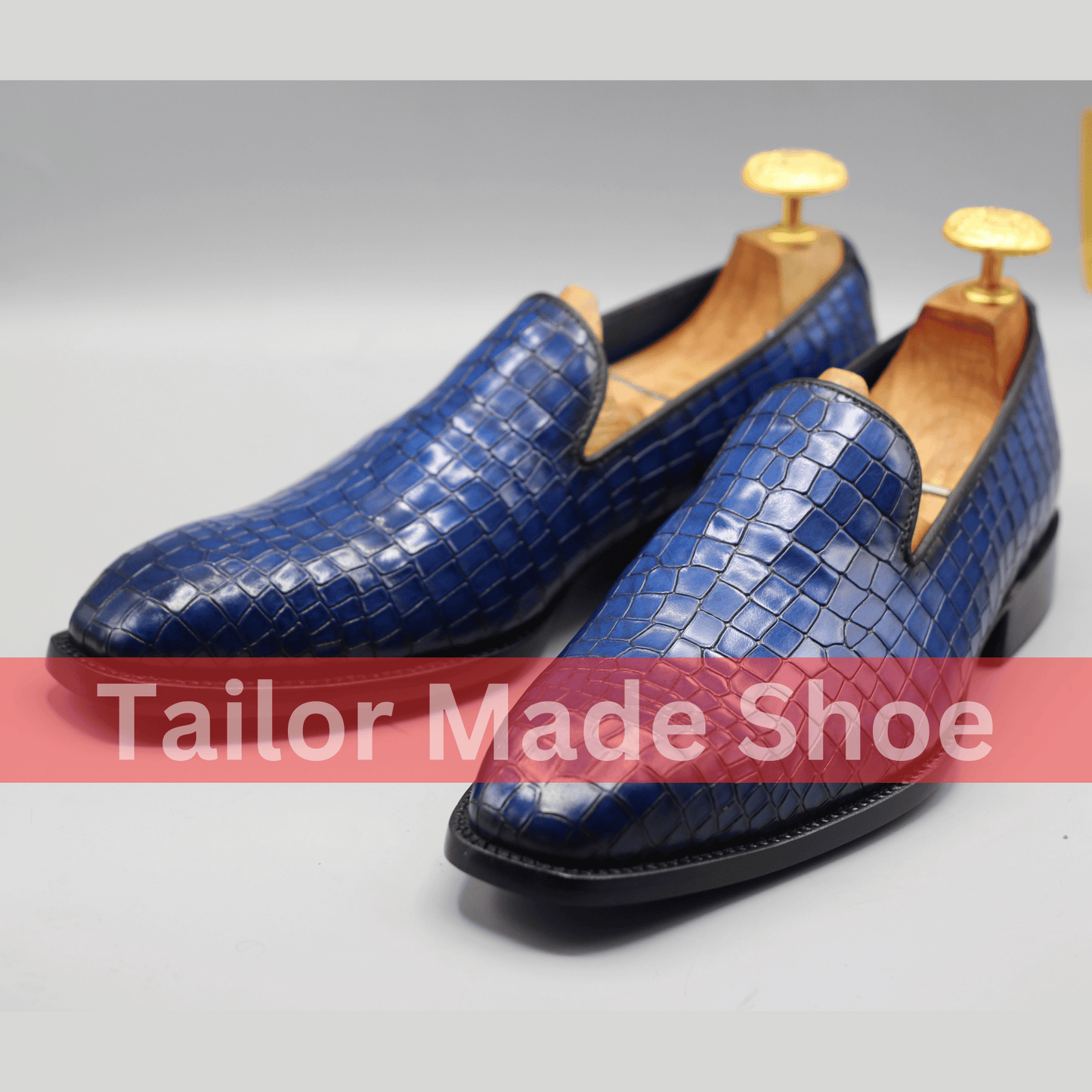 Bespoke Blue Crocodile-Embossed Shoes – Stylish Handmade Formal Loafers Premium Blue Crocodile-Pattern Shoes – Handmade Luxury for Men 