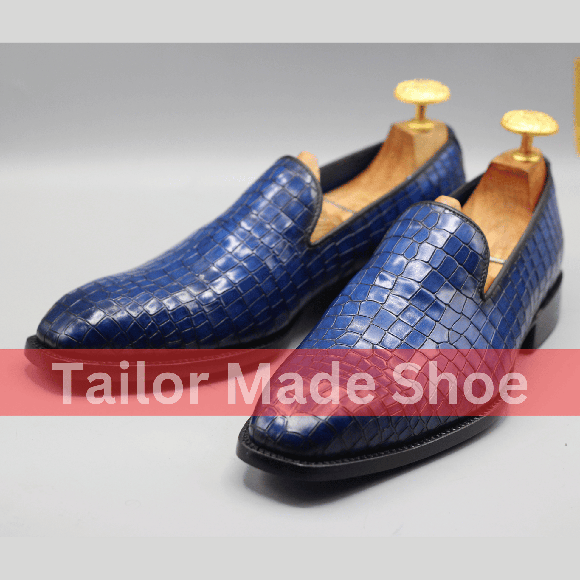Bespoke Blue Crocodile-Embossed Shoes – Stylish Handmade Formal Loafers Premium Blue Crocodile-Pattern Shoes – Handmade Luxury for Men 