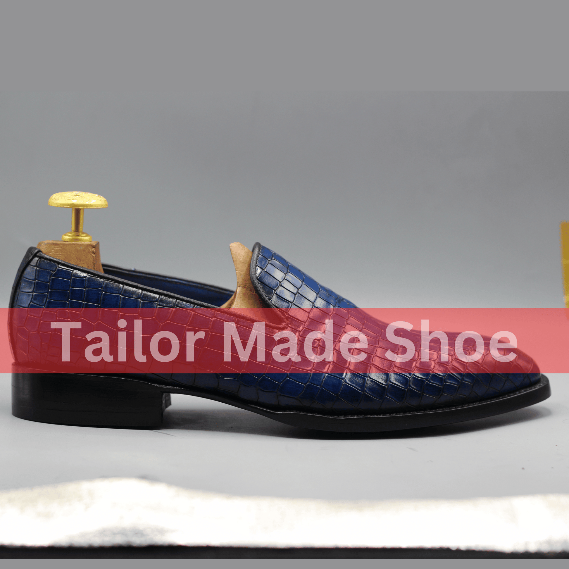 Bespoke Blue Crocodile-Embossed Shoes – Stylish Handmade Formal Loafers Premium Blue Crocodile-Pattern Shoes – Handmade Luxury for Men 