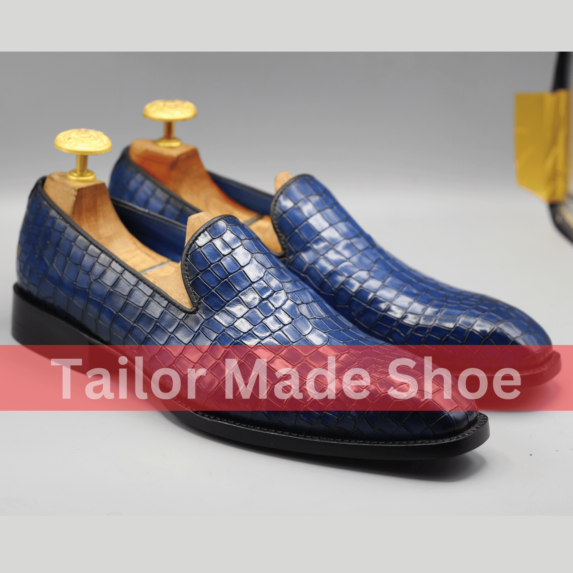 Bespoke Blue Crocodile-Embossed Shoes – Stylish Handmade Formal Loafers Premium Blue Crocodile-Pattern Shoes – Handmade Luxury for Men 