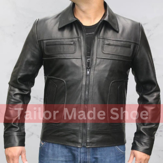 Bespoke Handmade Men Black Pure Leather Zipper Jacket, Winter Leather Apparel