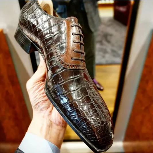 Bespoke Premium Crocodile Texture Leather Brown Mens Shoes