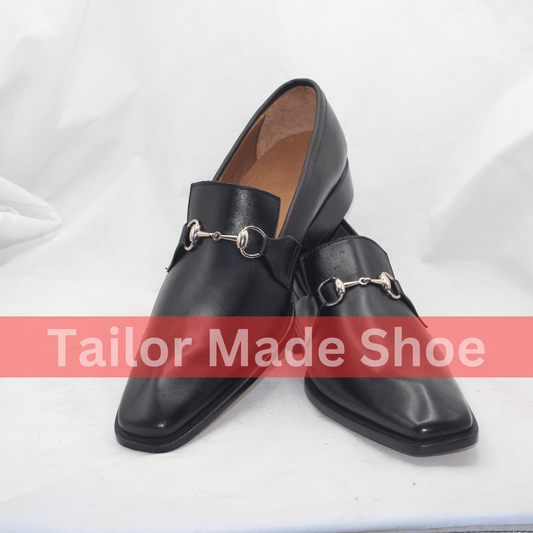 Black Italian-Style Leather Loafers with Gold-Tone Buckle Accent Handcrafted Men’s Black Slip-On Loafers with Gold Hardware