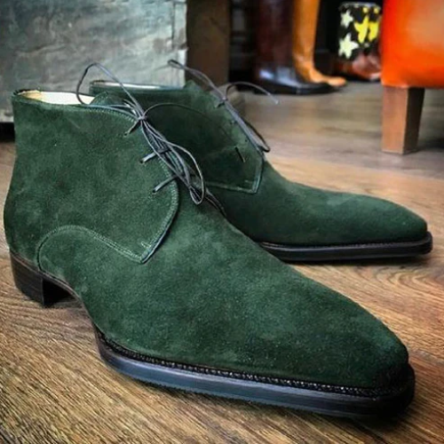 Buy Made to Order Boots, Handmade Boots, Custom-Boots, Handcrafted Boots Men's Genuine Green Suede Chukka Lace Up Vintage Dress Men Boots
