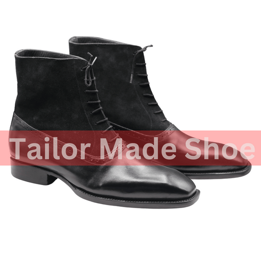 Classic Lace-Up Leather and Suede Boots for Formal and Casual Wear Versatile Black Leather and Suede Ankle Boots for Men – Timeless Design