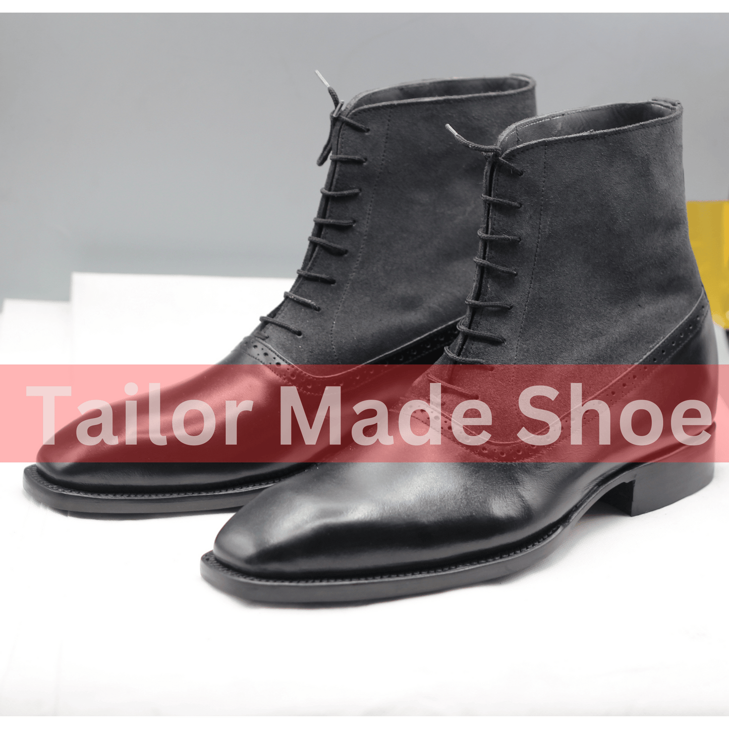 Classic Lace-Up Leather and Suede Boots for Formal and Casual Wear Versatile Black Leather and Suede Ankle Boots for Men – Timeless Design