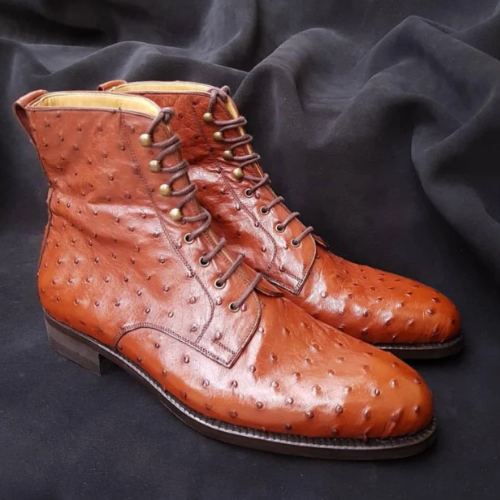 Crafted with Precision New Custom Made Bespoke Made to Order Boots Handmade Pure Leather Ostrich Lace-up Ankle Luxury Boot For Men and Women