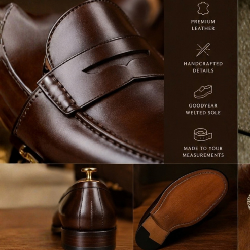 Dark Brown Penny Loafers – Handcrafted Goodyear Welted Tailor Made Bespoke Premium Calf Leather Shoes
