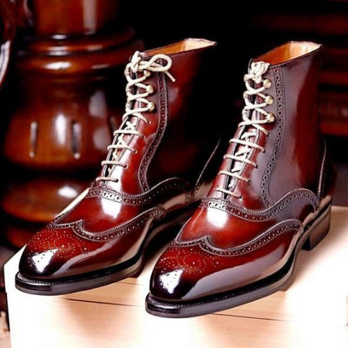 Elevate Your Wardrobe with Premium Leather Boots Custom Made Handmade Premium Quality Leather Shinny Boots Wingtip Brogue Laceup Mens Boots