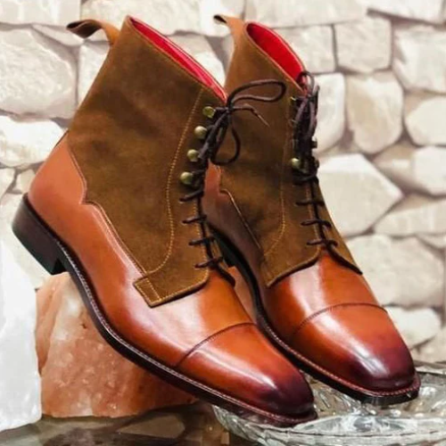 Handcrafted Bespoke Boots  Custom-Made Leather Footwear  Artisan Handmade Boots Bespoke Formal Tan Leather Brown Suede Ankle Derby Boots