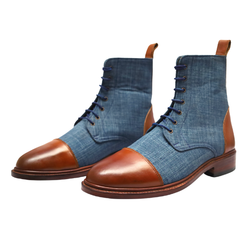 Handcrafted Boots, Bespoke Boots, Handmade Boots Goodyear Welted Handstiched Tailor-made Boots, Premium Quality Leather & Fabric Men's Boots