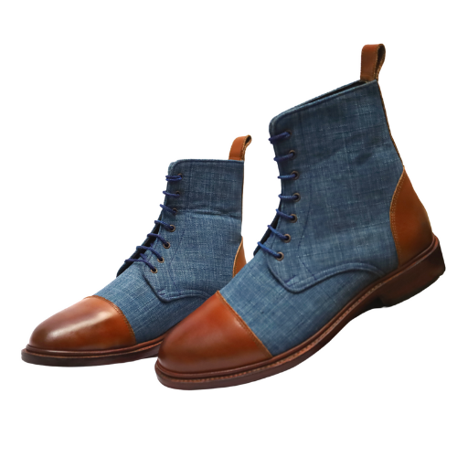 Handcrafted Boots, Bespoke Boots, Handmade Boots Goodyear Welted Handstiched Tailor-made Boots, Premium Quality Leather & Fabric Men's Boots