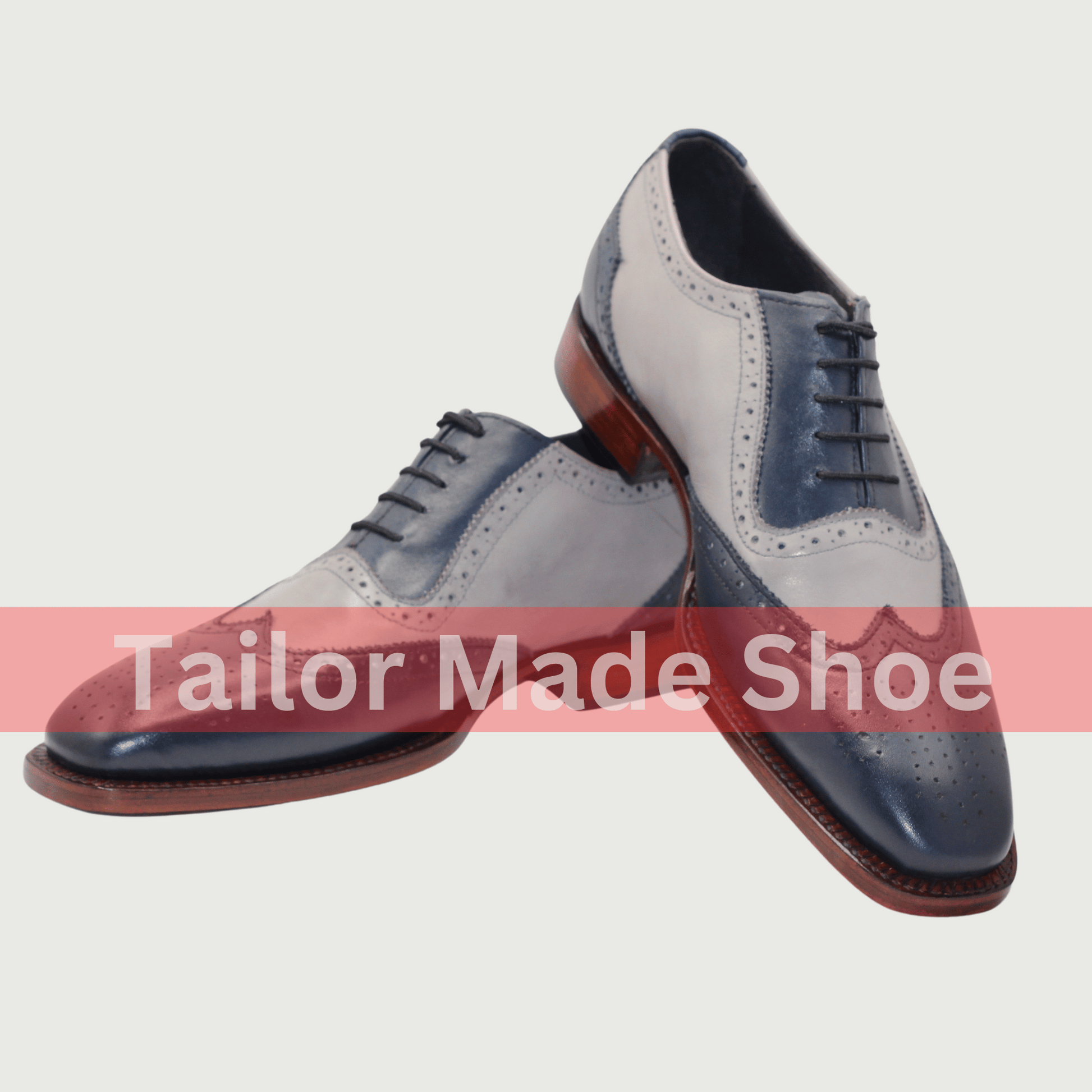 Handcrafted Gray & Navy Wingtip Brogue Shoes – Classic Elegance for Men Artisan Wingtip Leather Shoes – Timeless Gray and Navy Combo