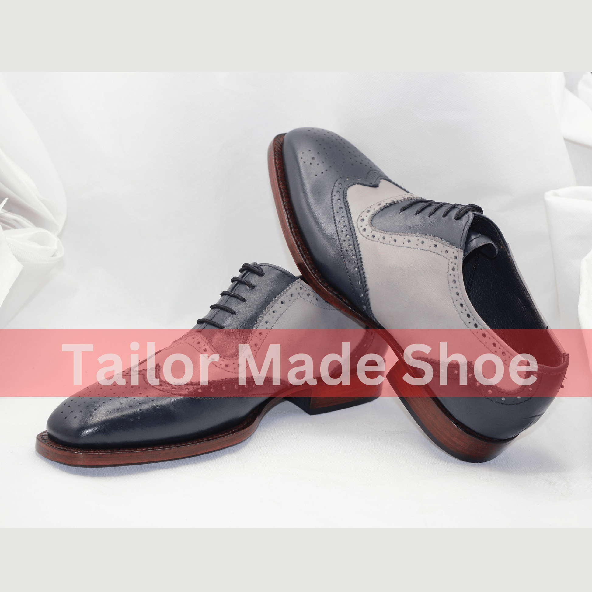 Handcrafted Gray & Navy Wingtip Brogue Shoes – Classic Elegance for Men Artisan Wingtip Leather Shoes – Timeless Gray and Navy Combo