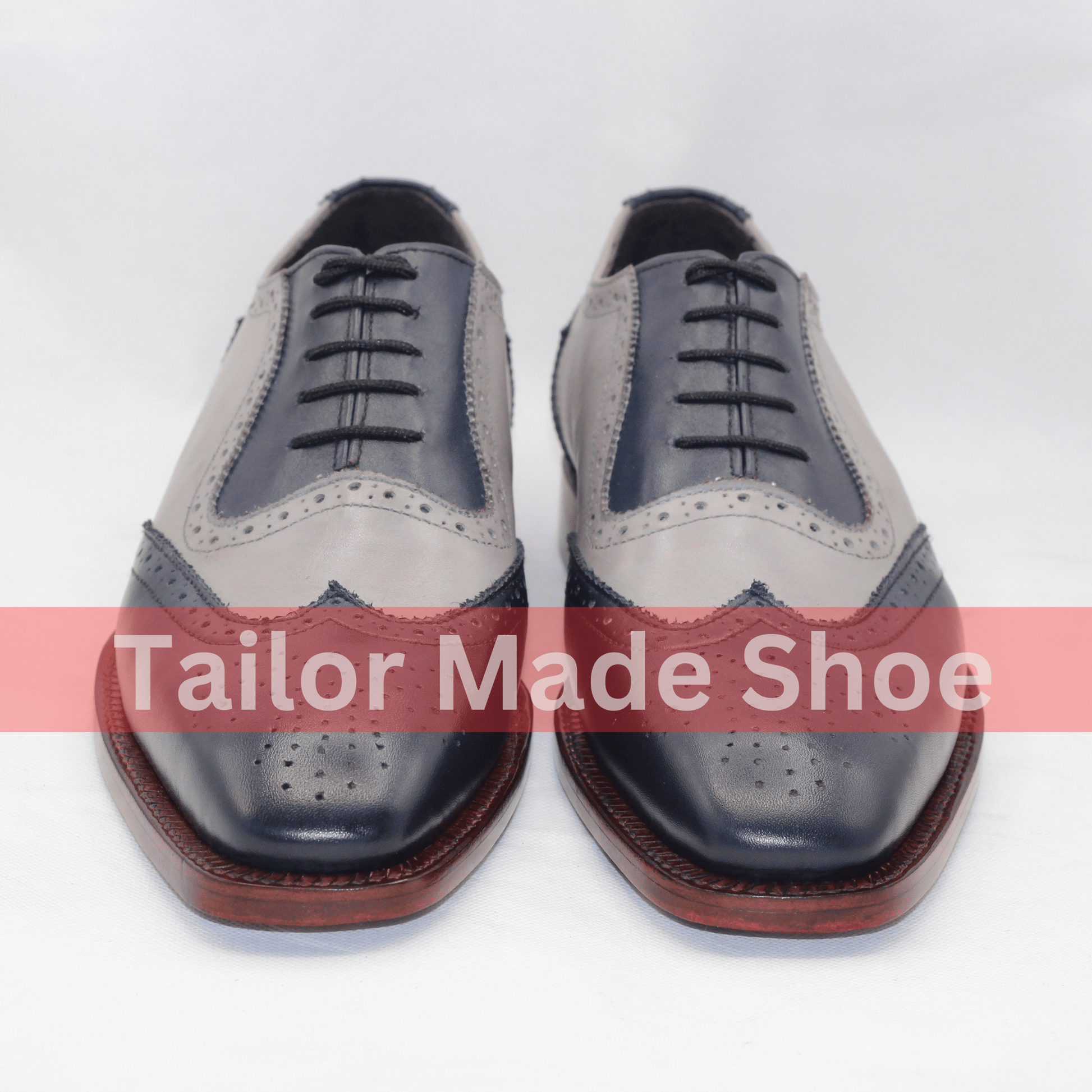 Handcrafted Gray & Navy Wingtip Brogue Shoes – Classic Elegance for Men Artisan Wingtip Leather Shoes – Timeless Gray and Navy Combo