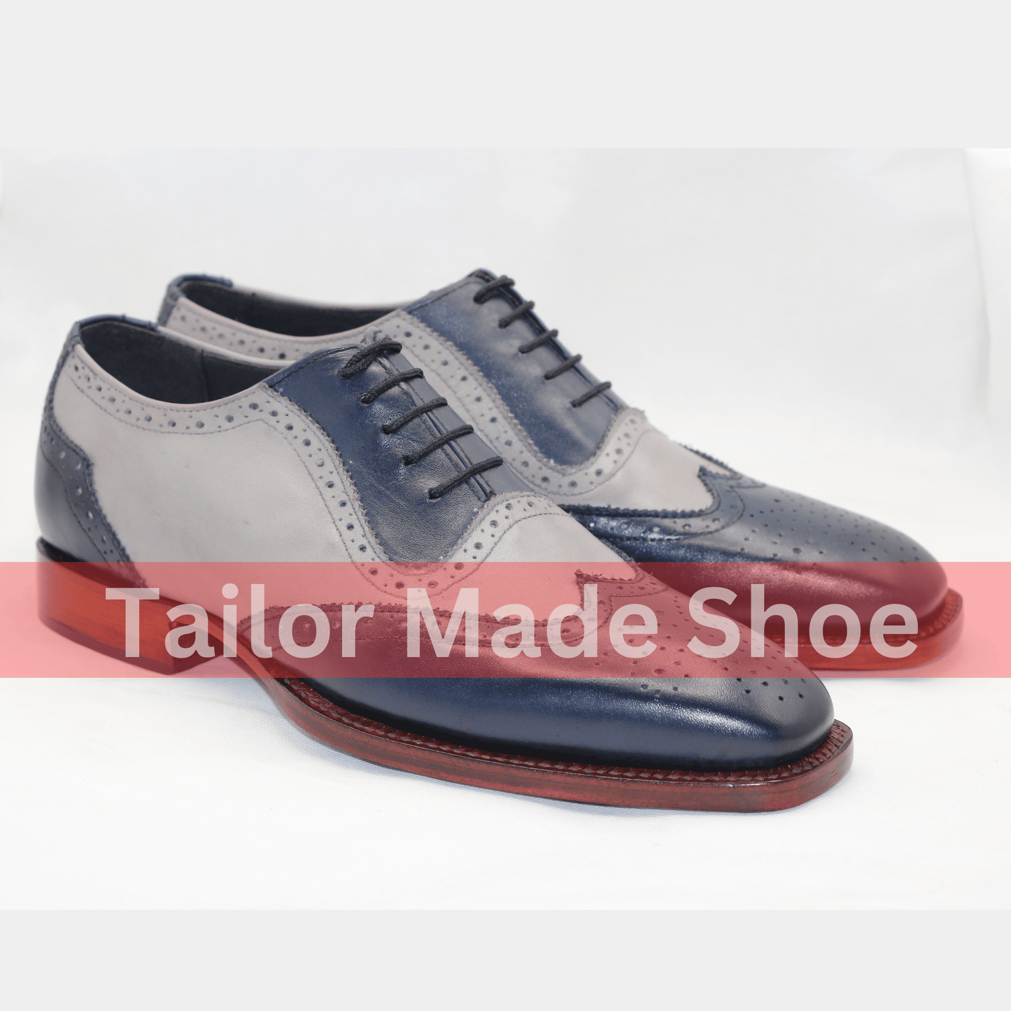 Handcrafted Gray & Navy Wingtip Brogue Shoes – Classic Elegance for Men Artisan Wingtip Leather Shoes – Timeless Gray and Navy Combo