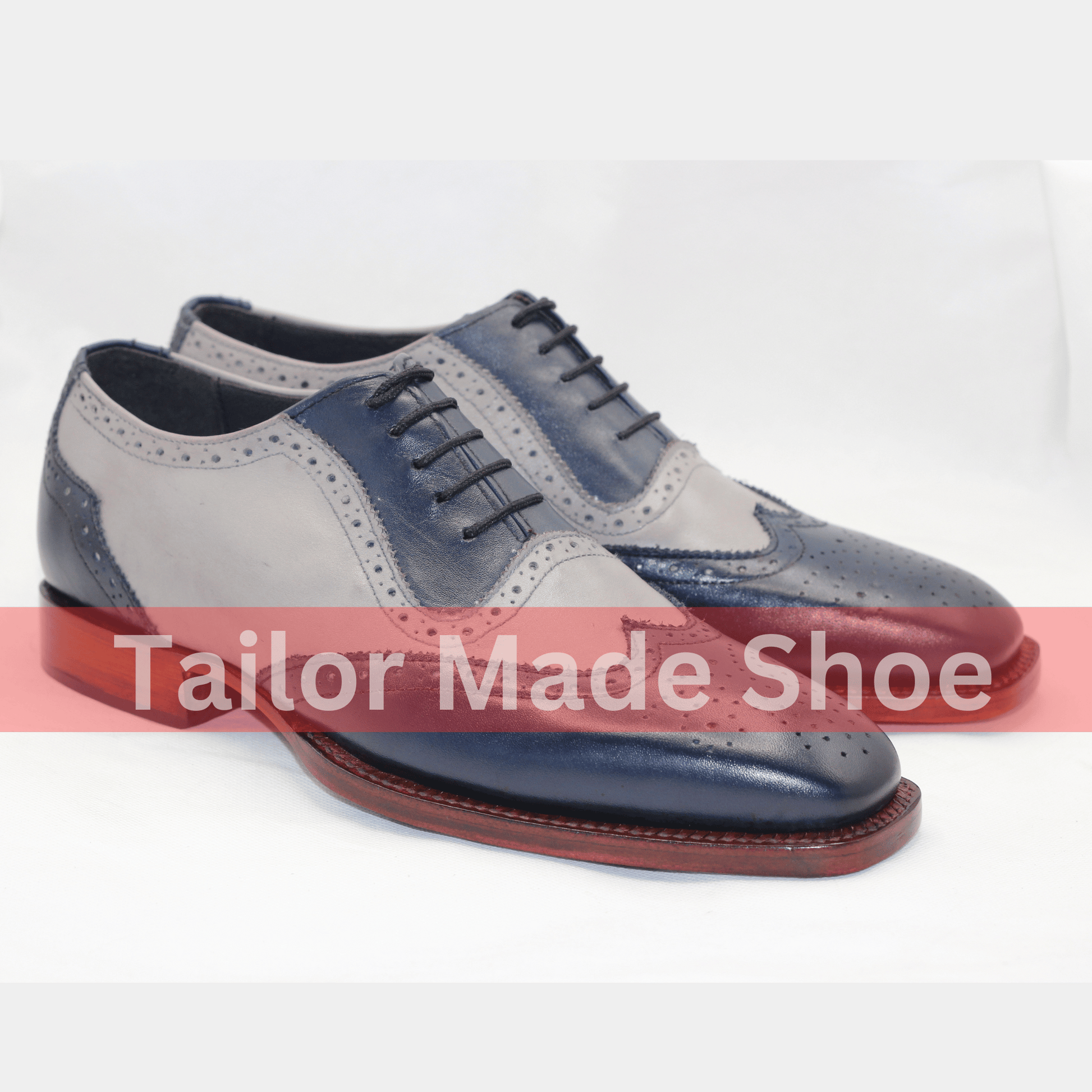 Handcrafted Gray & Navy Wingtip Brogue Shoes – Classic Elegance for Men Artisan Wingtip Leather Shoes – Timeless Gray and Navy Combo