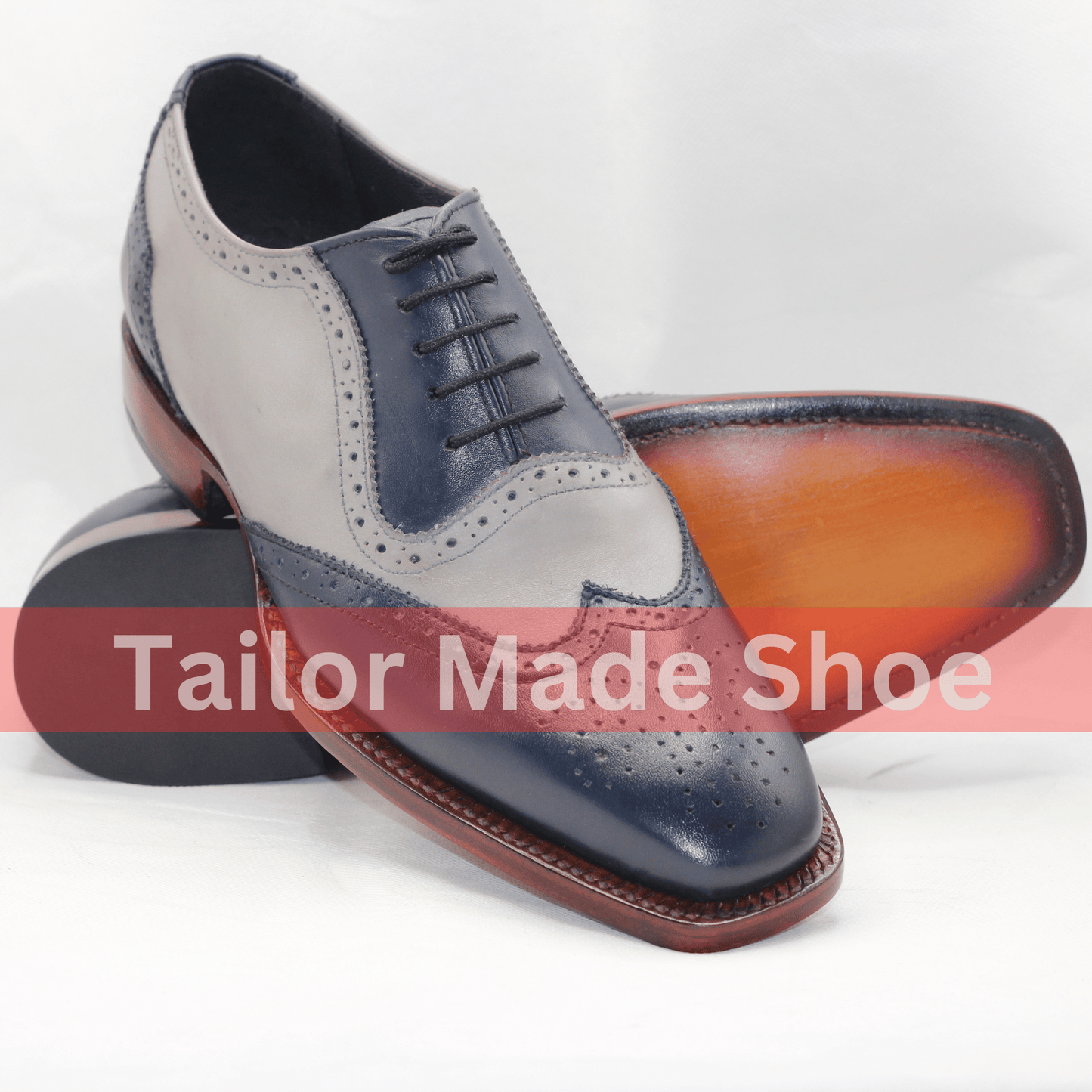 Handcrafted Gray & Navy Wingtip Brogue Shoes – Classic Elegance for Men Artisan Wingtip Leather Shoes – Timeless Gray and Navy Combo